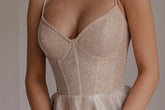 Nude Short Sparkle Bridal Gown Vestido De Novia Bow Simple Court Train Wedding Dress Satin Mermaid Princess Dress